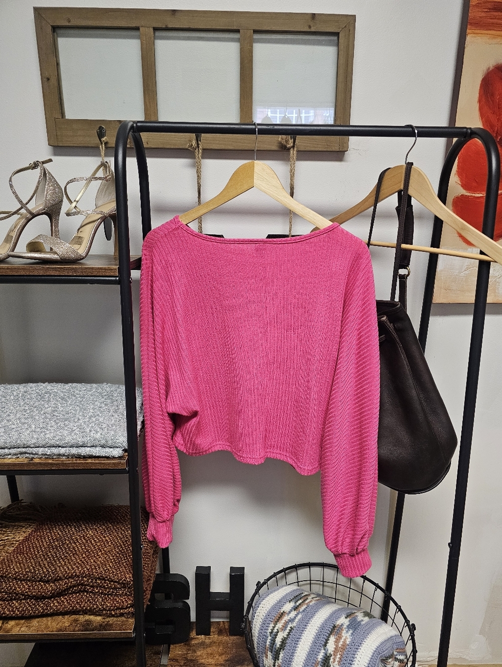 SHEIN Hot Pink Ribbed Knit Sweater - Picture 3 of 7